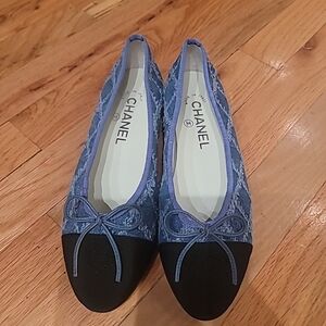 New Chanel Size 38/8 Blue & Black Flats